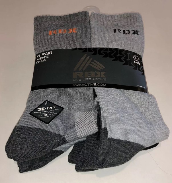 RBX Crew Socks 6 Pair Men’s 612 Gray Black Orange Cushion Sole Xdri