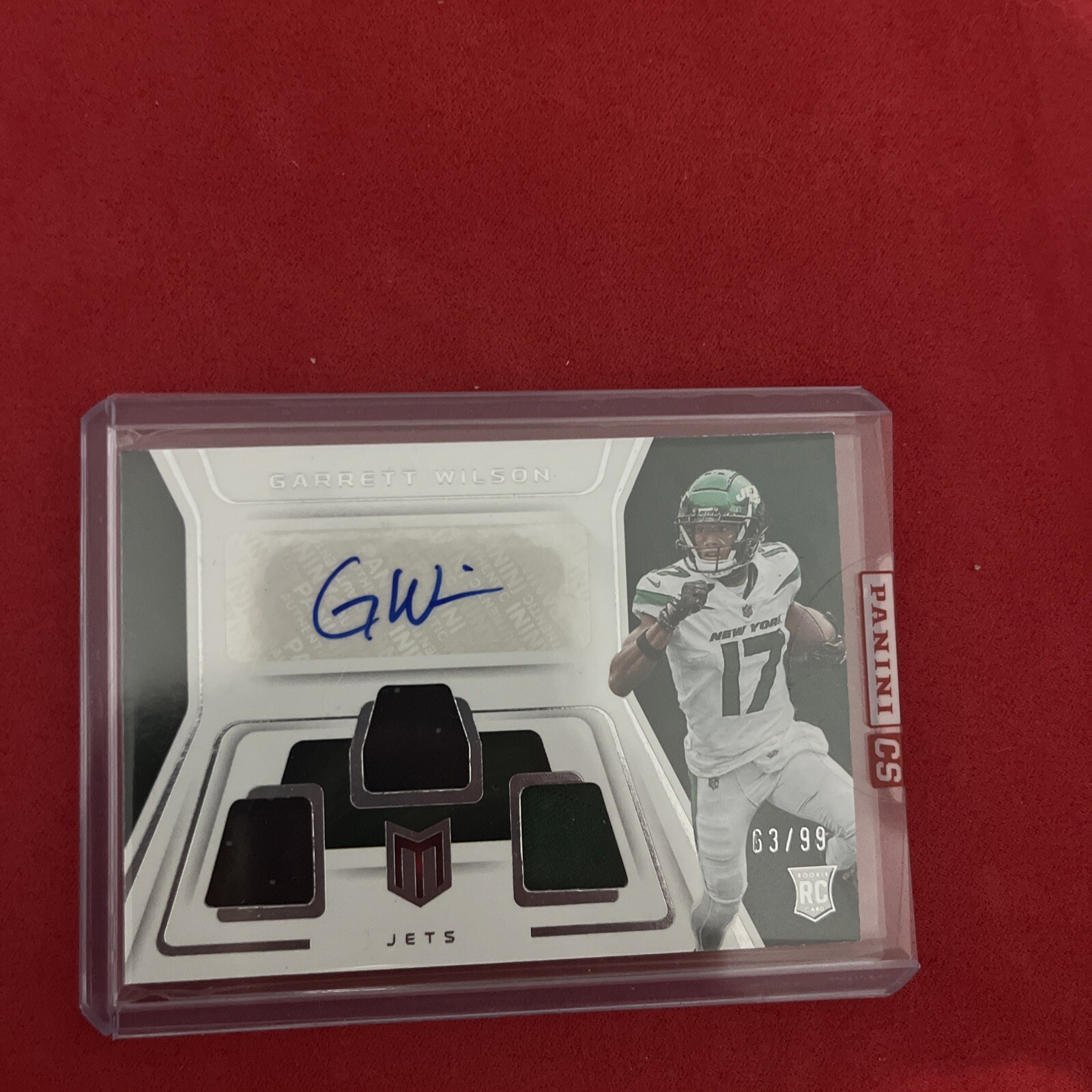 2022 Garrett Wilson # /99 Panini Chronicles Momentum 3 Patch RPA AUTO Jets SP RC