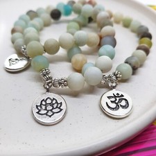 Amazonite Natural Gemstonetone Stretch Silver Buddha Ohm Tree Life Lotus Charm
