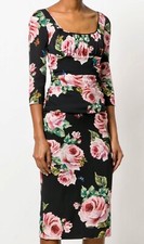 DOLCE & GABBANA ROSE PRINT SILK DRAPED SHIFT DRESS