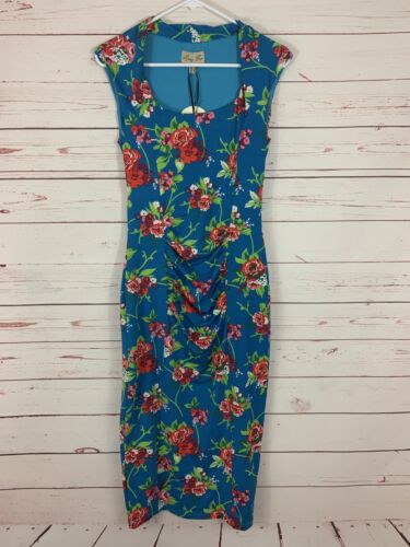 Neu mit Etikett Lindy Bop Margarita Blumenmuster blau wackelndes Kleid US 4 Retro Pin Up Rockabilly - Bild 2 von 6