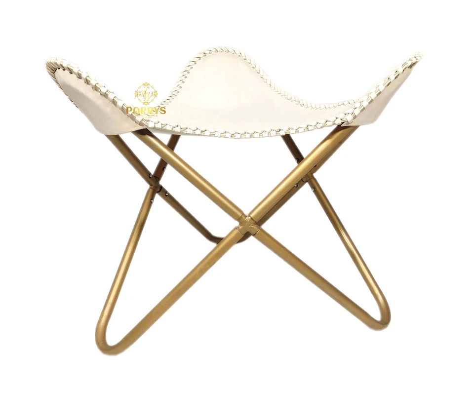 Indian Handmade White Leather Ottoman - Triangle Living Room Footstool PL2-108 - Image 2 of 4