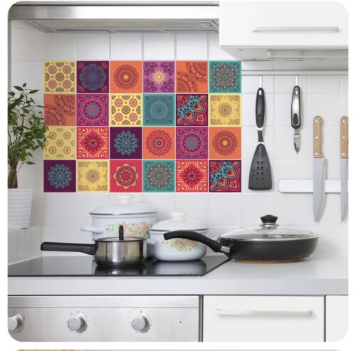 2pks @ 24pcs 6"x6" Colorful Mandala Peel & Stick Tiles Sticker Backsplash Decals - Afbeelding 1 van 9