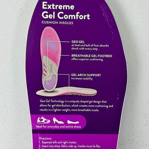 Walgreens Womens Extreme Gel Comfort Cushion Insoles Size 5-11 NEW FACTORY SEAL - Picture 3 of 4