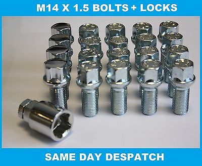 Black Alloy Wheel Bolts 20 14x1.5 35mm For Renault Clio Sport 197 Mk3 06-09