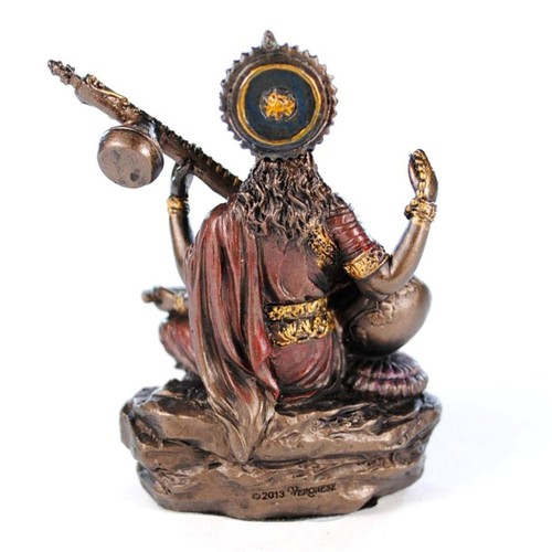 SMALL SARASWATI STATUE 3" Hindu Goddess of Knowledge Deity Icon Miniature Resin - Picture 4 of 7