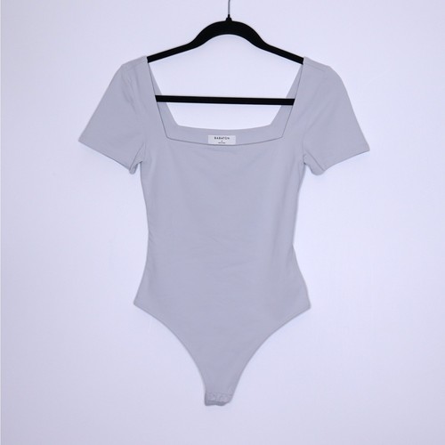 BABATON Contour Squareneck Short Sleeve Bodysuit Gray Thong Cut Women's S
