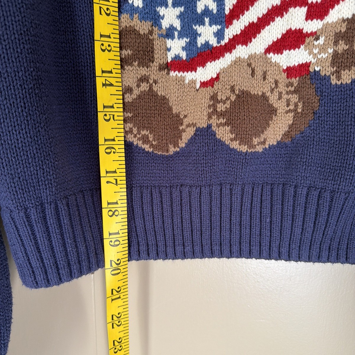 Grayson Threads Women's Blue Bear Patriotic Pullover Sweater Size M Knit Cropped View 5