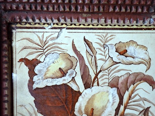 Aesthetic Botanical Tile Tramp Art Frame Wooden Painted Staffordshire England - Picture 5 of 10