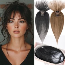 THIN Hair Toppers for Women with Bangs Real Human Hair 360 3D Air Clip in Fringe