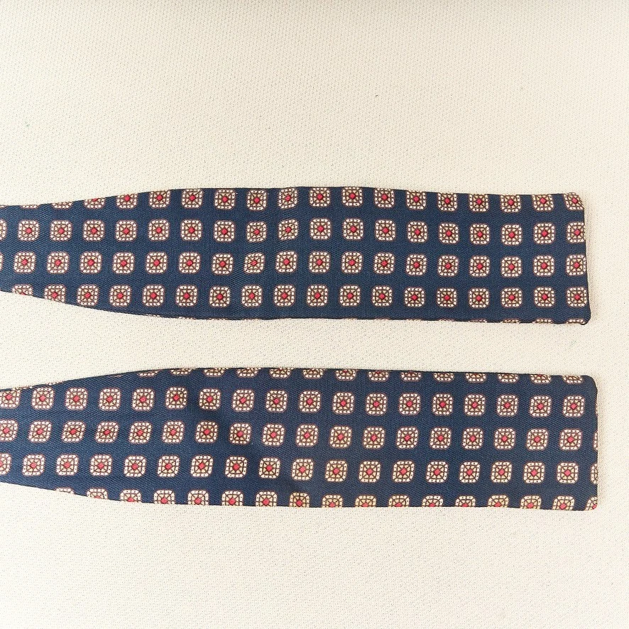 Vintage Silk Bow Tie Navy Geometric Batwing Square End Adjustable USA - product detail image 2