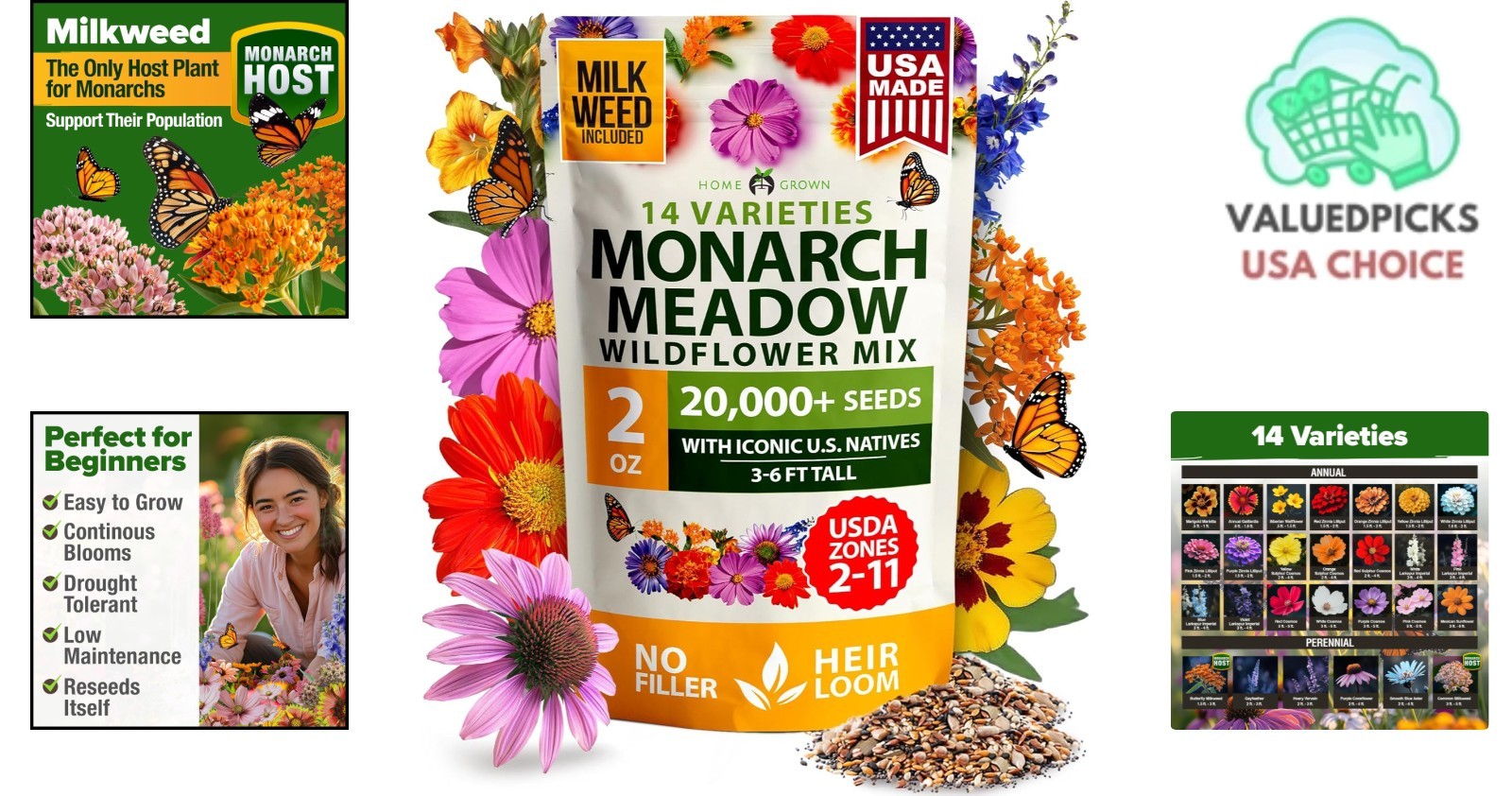 Monarch Butterfly Wildflower Seeds - 2oz Gift Mix for Beautiful Gardens