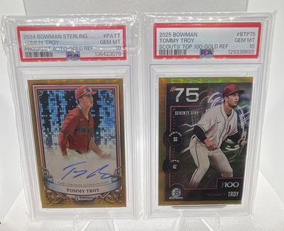 #ad Bowman Chrome Tommy Troy 2 Card Lot PSA 10 Gold 50 Auto Sterling and Top 100 $229.99