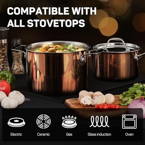 Whole Tri-ply 18/10 Stainless Steel Pot and Pan Set (10 Piece), Copper SS 10 PC - Picture 3 of 7
