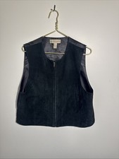 Marsh Landing Vintage Leather Vest Zip Black Women Boho Western Biker Size L