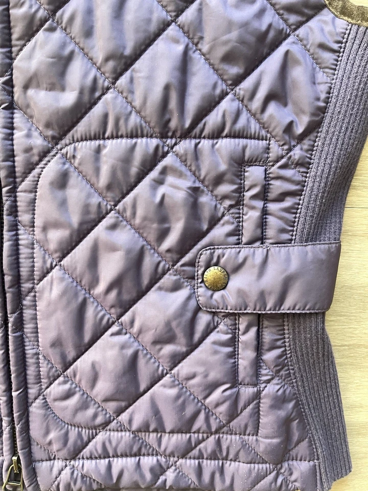 Chaleco Ralph Lauren SPORT Para Mujer Púrpura Acolchado Cuero de becerro Borde Talla Mediana Foto 4 de 4