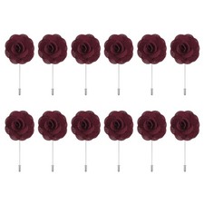 12Pcs Groom Boutonnieres Rose Boutonnieres Pins 3.5"x1.6" for Wedding Wine Red