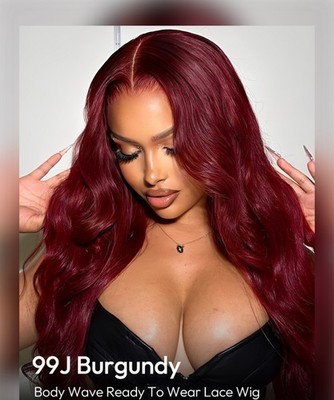 Pre Styled Glueless Ready To Go 99J Burgundy Body Wave Lace Perücke 250% Dichte 