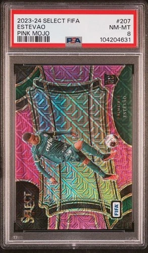 2023-24 Panini Select FIFA Estevao Rookie Pink Mojo Prizm Field #207 /199 PSA 8