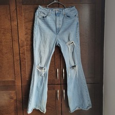 Levi's 70s High Flare Jeans W29 Light Wash Distressed Knee Rips