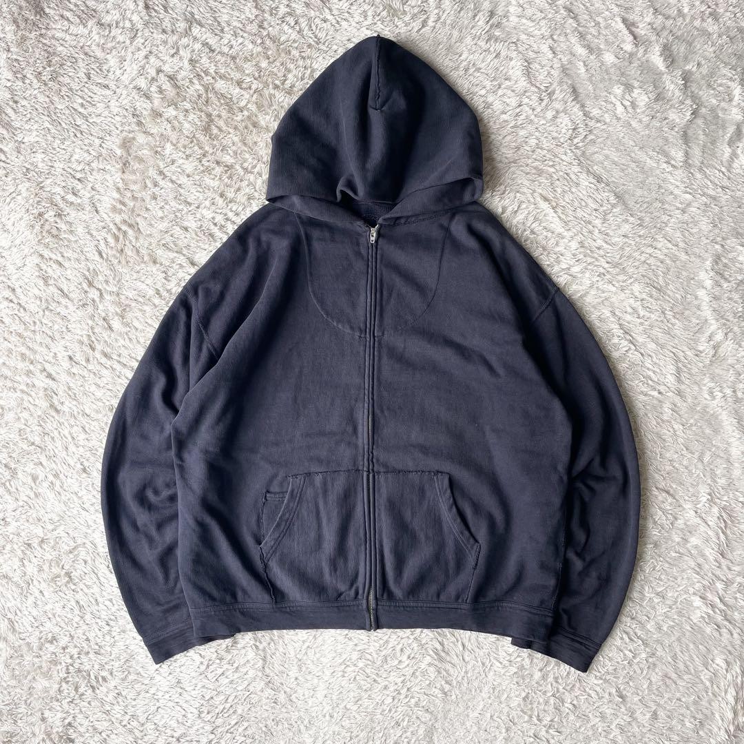 ４５rpmフーディジャケットsize2 45rpm 45R Full Zip Hoodie Navy Blue Back Print Wide Boxy Fit