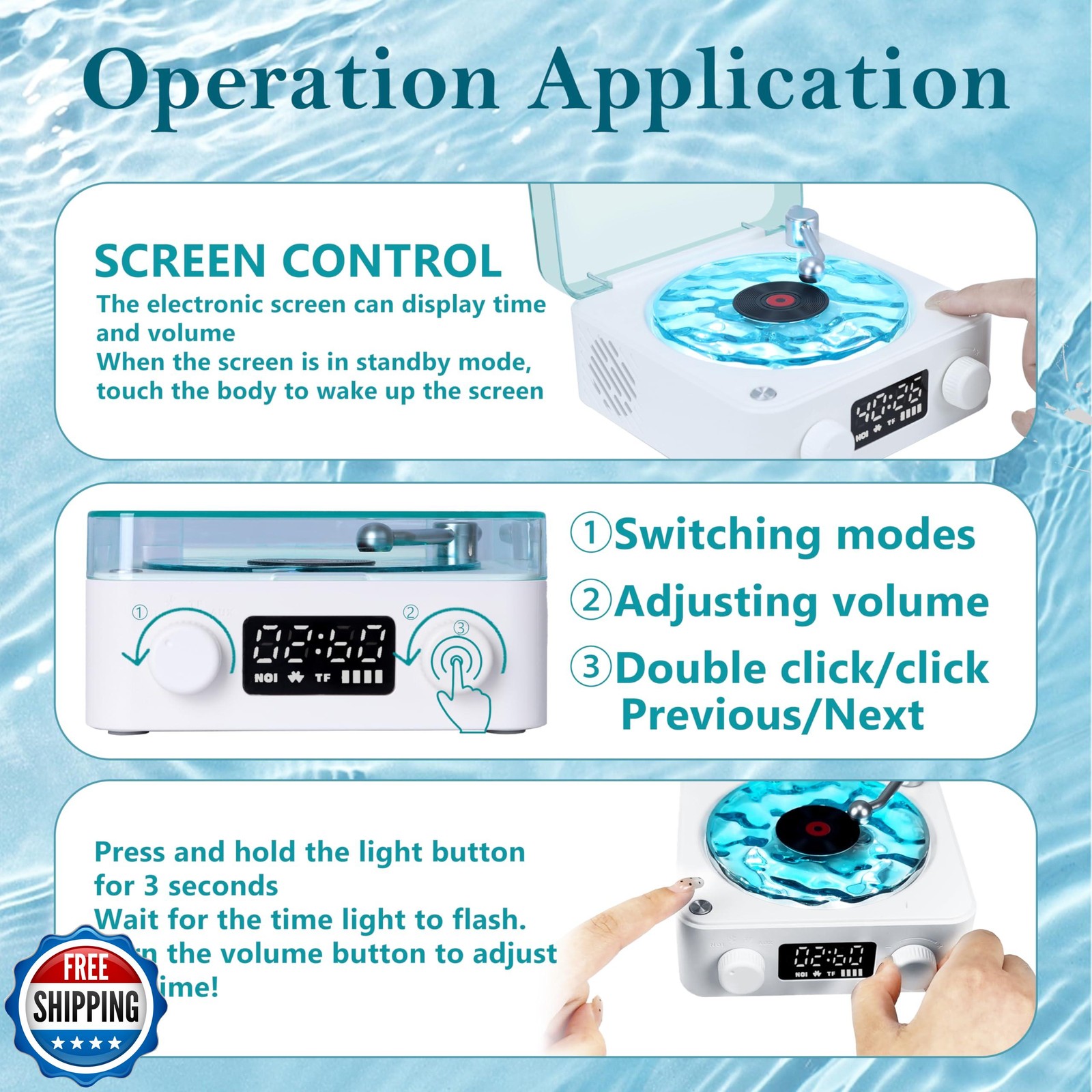 The Waves Vinyl Player, Waves Vinyl Bluetooth Speaker, 2025 New P