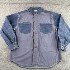 Vintage Jordache Jean Shirt Mens Large Blue Denim Button Front 90s Y2K