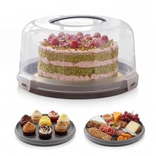 2-in-1 Round Cake Carrier 11" with Reversible Base 7 Cupcake Container Transport