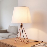 Tischlampe Stoff Schirm Weiß Kupfer E14 H:30 Cm Schlafzimmer Tischleuchte