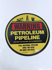 Round Sign WARNING PETROLEUM PIPELINE Upper Peninsula Escanaba Michigan 1992