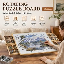 1500pcs Puzzle Board Portable Wooden Jigsaw with Drawer,Cover,360° Rotate