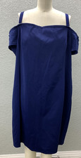 Lane Bryant Cold Shoulder Shift Dress Women's Size 22 Blue Stretch Short Sleeve