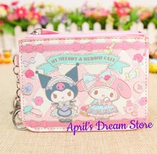 Kuromi x My Melody Cafe ID Cardholder Coin Purse Keychain Wallet