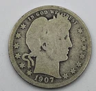 1907 Barber Quarter Philadelphia Mint 90% Silver USA Coin Liberty Head