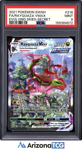 Pokemon 2021 Rayquaza VMAX 218/203 Alt Art Secret Rare Evolving Skies PSA 9