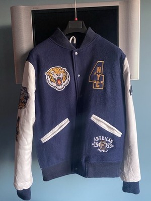 AMERICAN COLLEGE JACKE GR. L BOMBER VARSITY WHITE BLAU