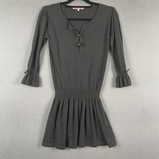 Rebecca Taylor Dress Womens 2 Gray Knit Fit Flare Ruffle Hem Boho Sweater Style