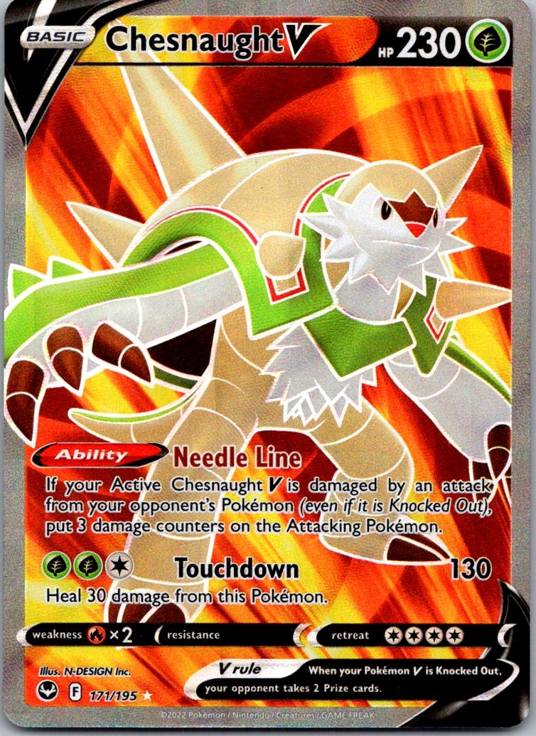 Chesnaught V 171/195 Ultra Rare Silver Tempest Pokemon Holo Near Mint