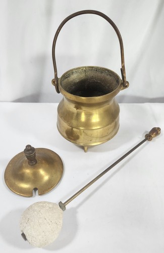 Vintage massiver Messing Feuerstarter Petroleum Schmiertopf Kessel & Bimsstein Stab - Bild 2 von 7