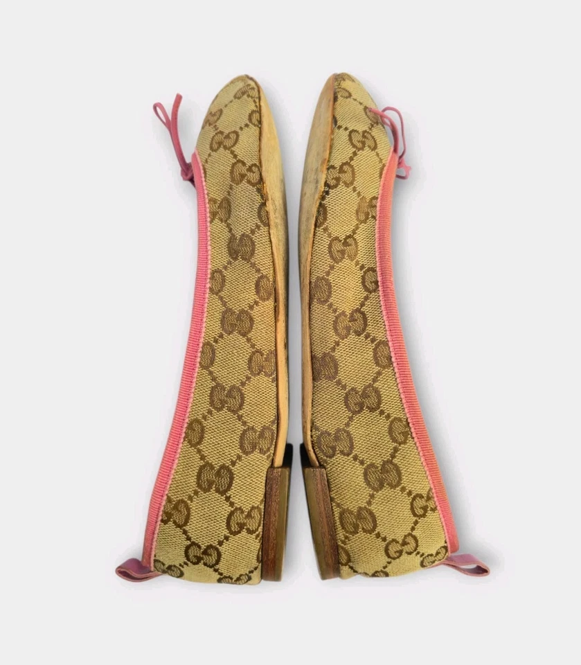 Gucci GG Supreme Beige Rosa Lona Ballet Pisos con Lazo Mujer’s EU 38 / US 8 Foto 4 de 4