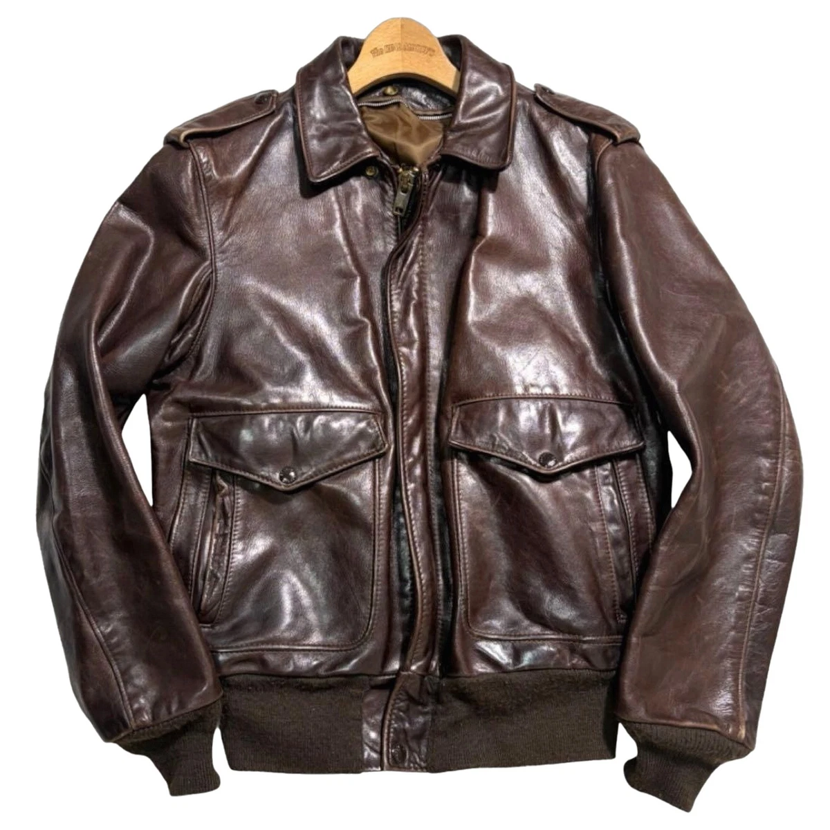 Chaqueta de Cuero Marrón Schott 184SM Talla 38 Hecha en EE. UU. Motociclista F/S