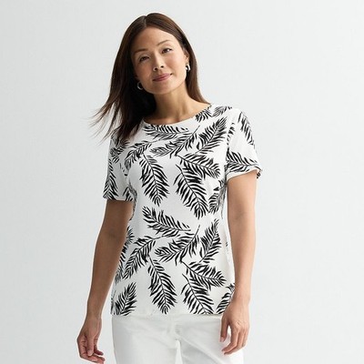 Women's Croft & Barrow Essential Crewneck Tee Blue Mod Paisley, Black Paisley