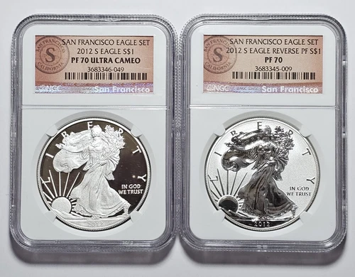 2012-S Proof & Reverse Proof American Silver Eagle 2 Coin Set NGC PF70