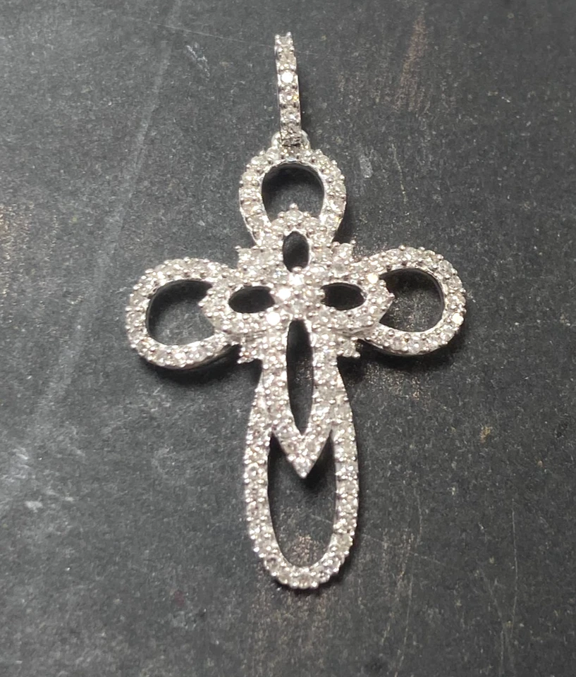 Золотой белый твердый 14k | 0,40 карат бриллиант крест | 1,60 грамма - Изображение 2 из 4