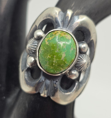 Gorgeous Royston Turquoise Sandcast Sterling Silver Ring Size 7 Harrison Bitsue