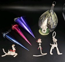 Lot of 7 Various Vintage Cristmas Ornaments Handmade Candy Holder Etc. See Pics