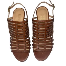 FRANCO SARTO BROWN  STRAPPY SOMBRE CORK WEDGE SANDALS SZ 8 M