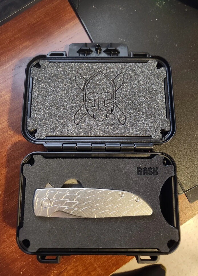 Grimsmo Rask Knife 2312 Dragon scale raw titanium finish and hardware
