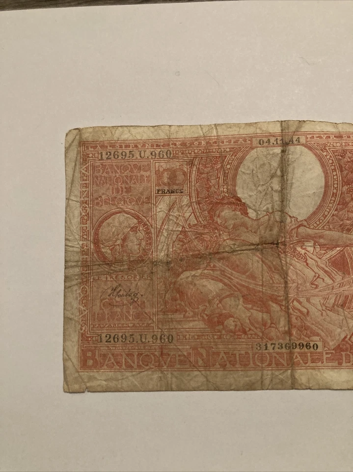 Belgium 100 Francs 20 Belgas 1944 Banknote (1 note) Vintage classic  - Image 2 of 4