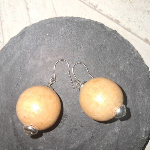 Large Wooden Beaded Dangle Earring
